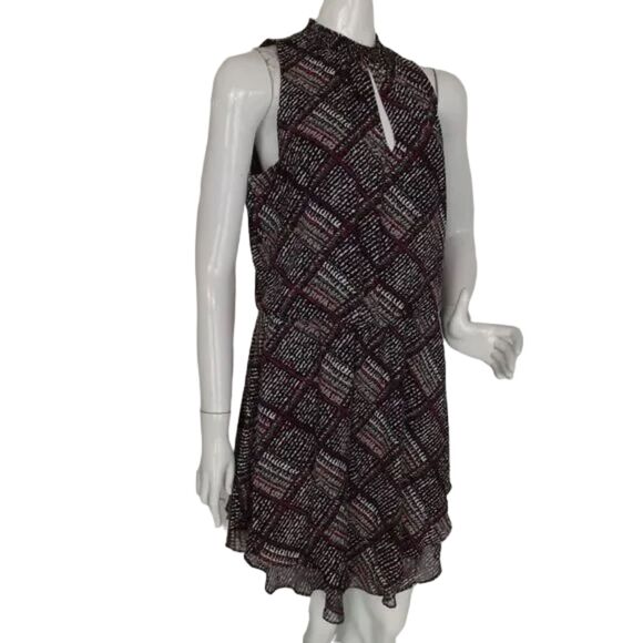 WHBM Dress, M, Smocked Neck/Keyhole, Sleeveless, Black/Purple-White Geometric - Picture 2 of 14